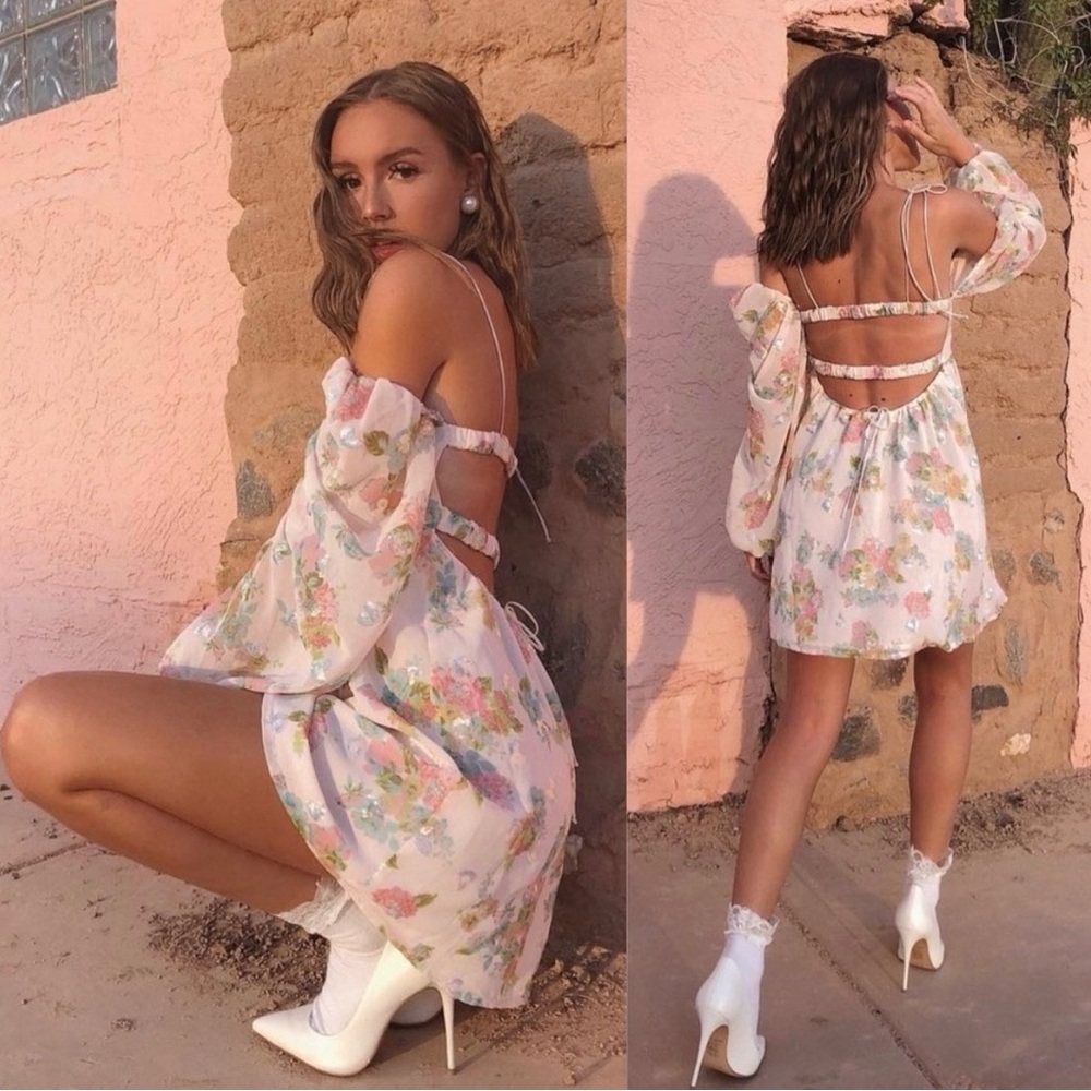 For Love & Lemons Georgina Swing Dress Floral Mini Sequin Size S - Picture 2 of 14